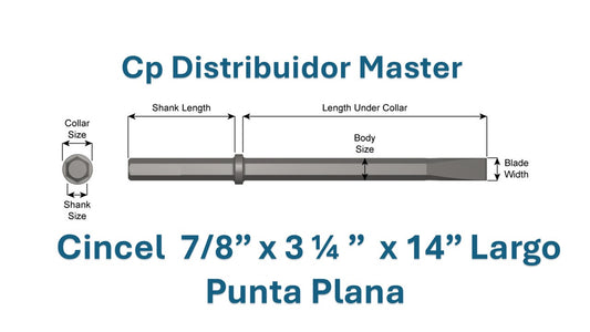 Cincel Neumático Punta Plana 14" Largo con Vástago 7/8 x 3 1/4"  y Ancho de Hoja 1 1/4"   11100