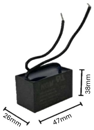 Capacitor de arranque para Ventilador 16 MFD 250V (47mm x 26mm x 38mm) | Torque Extremo y Máximo Desplazamiento para Motores Industriales