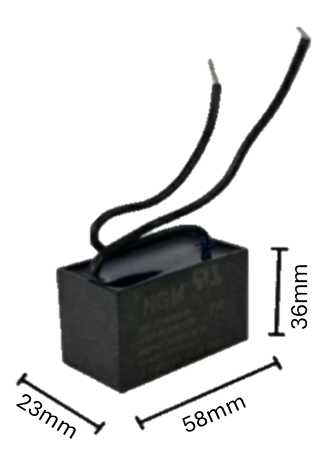 Capacitor de arranque para Ventilador 20 MFD 250V (59mm x 24mm x 39mm) | Potencia Máxima y Torque de Trabajo Pesado para Sistemas de Ventilación Industrial