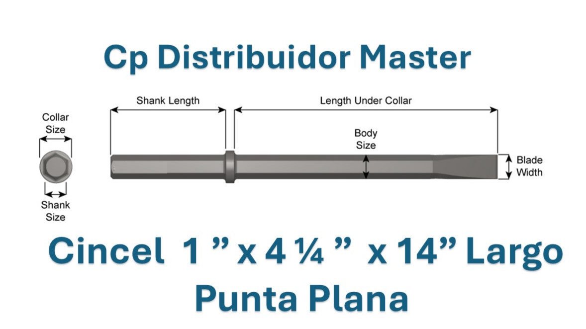 Cincel Neumático Punta plana 14" largo con Vástago 1 x 4 1/4"  y Ancho de Hoja 1 1/4"   21100