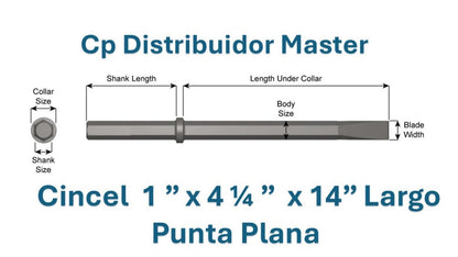 Cincel Neumático Punta plana 14" largo con Vástago 1 x 4 1/4"  y Ancho de Hoja 1 1/4"   21100