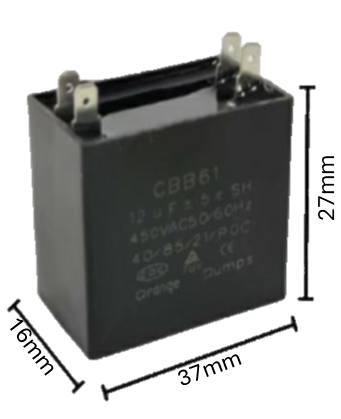 Capacitor de Arranque para MiniSplit 2 MFD 440-450V (37mm x 16mm x 27mm) | Alta Tensión y Torque Reforzado para Sistemas HVAC