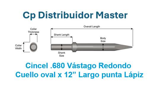 Cincel de Punta Fina – 12 pulgadas largo – Vástago .680" Redondo y Collar Ovalado 315