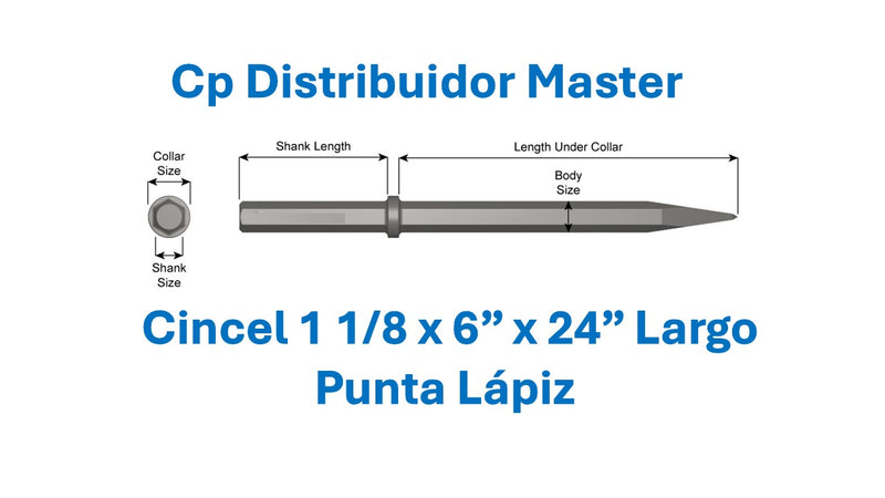 Cincel de Punta Fina Estándar 24" (609,6 mm) con Vástago de 1-1/8" x 6" (28,6 x 152,4 mm) 33200