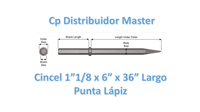 Cincel de Punta Fina Estándar 36" (914,4 mm) con Vástago de 1-1/8" x 6" (28,6 x 152,4 mm)  34200