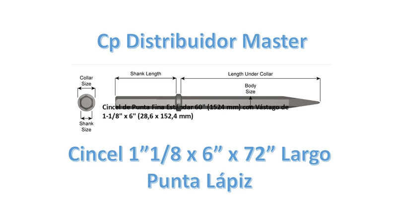 Cincel de Punta Fina Estándar 72" (1828,8 mm) con Vástago de 1-1/8" x 6" (28,6 x 152,4 mm) 37200