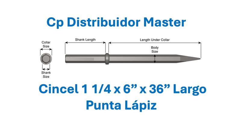 Cincel de Punta Fina Estándar 36" (914,4 mm) con Vástago de 1-1/4" x 6" (31,8 x 152,4 mm)  44200