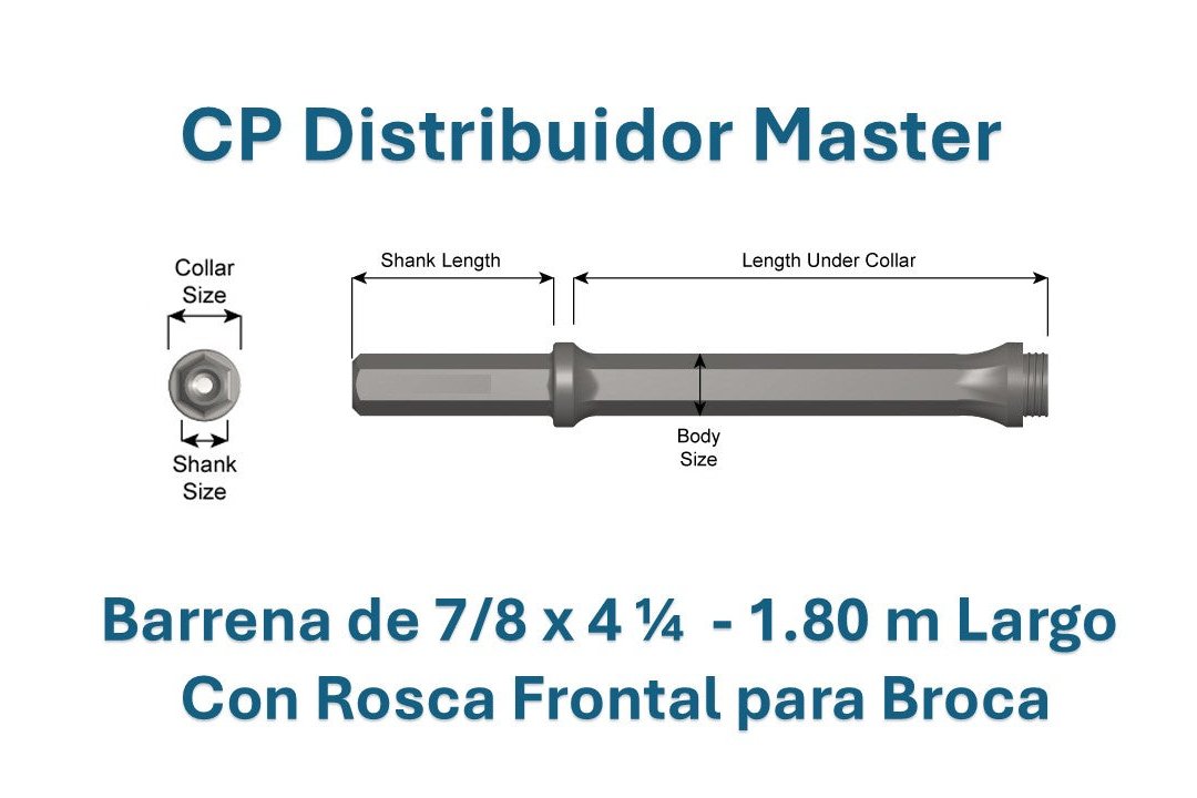 Barra de 1.80 mt Largo x vástago de 7/8 x 4-1/4 in  varilla roscada en "H" barrena de perforación con Rosca Frontal 64280