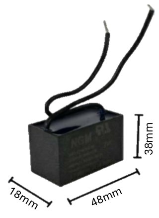 Capacitor de arranque&nbsp; para Ventilador 12 MFD 250V (48mm x 18mm x 38mm) | Torque de Giro Reforzado y Estabilidad Térmica Industrial