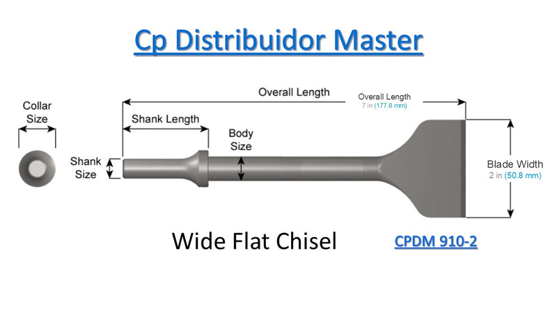 Cincel plano ancho 910-2  de 7in 177,8 mm ancho de hoja de 2 in 50,8mm vástago de 0,401