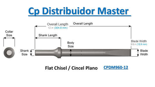 Cincel 960 - 12 de 12 x 304,8 mm ancho de hoja de 5/8 in 15,9 mm vástago de  0,498; cincel 960 - 12