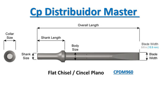 Cincel plano 960-18 de 18 in (457,2 mm); ancho de hoja de 5/8 in 15,9 mm vástago de 0,498