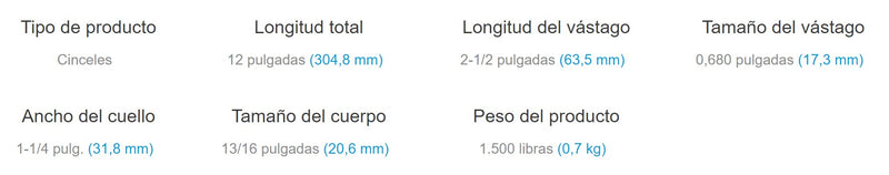 Cincel Mango .680 Cuello Circular Y 12 PLG Largo Punta Lápiz 411