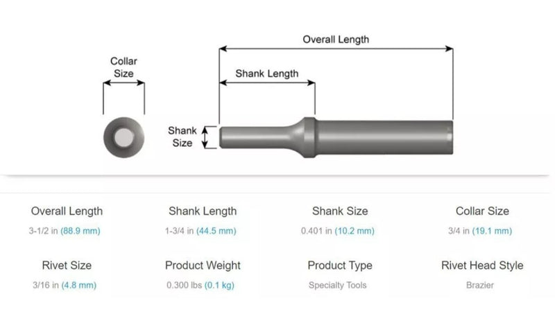 1620 o Buterola Para Remache Solido De 3/16 Suaje brazier