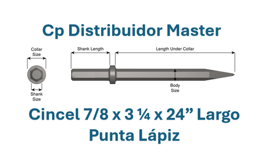 Cincel de Punta Fina  - Longitud 24" x Vástago 7/8" x 3 1/4"    13200