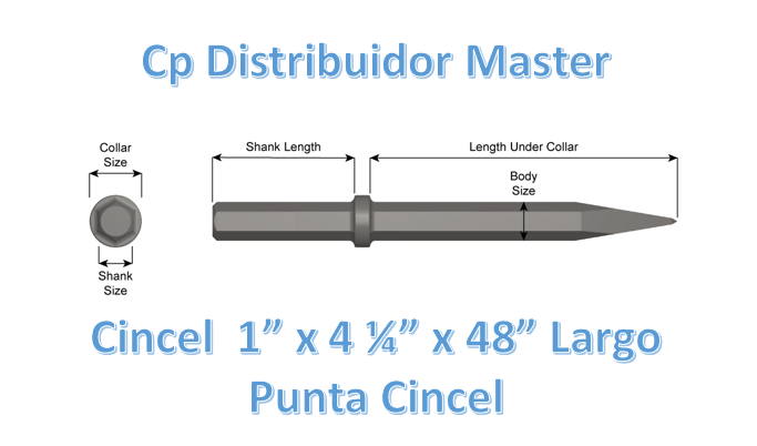 Cincel 1" x 4 1/4 punta lápiz de 48" largo para construcción 25200