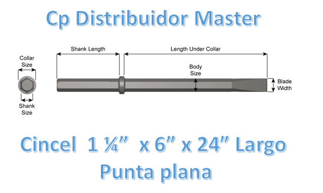Cincel 1 1/4" x 6" punta plana de 24" largo para construcción 43100