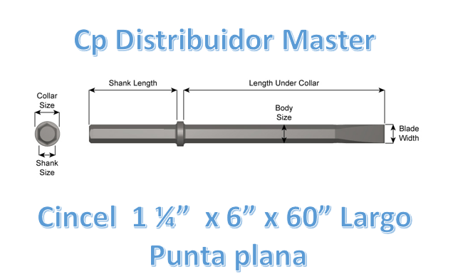 Cincel 1 1/4" x 6" punta plana de 60" largo para construcción 43100