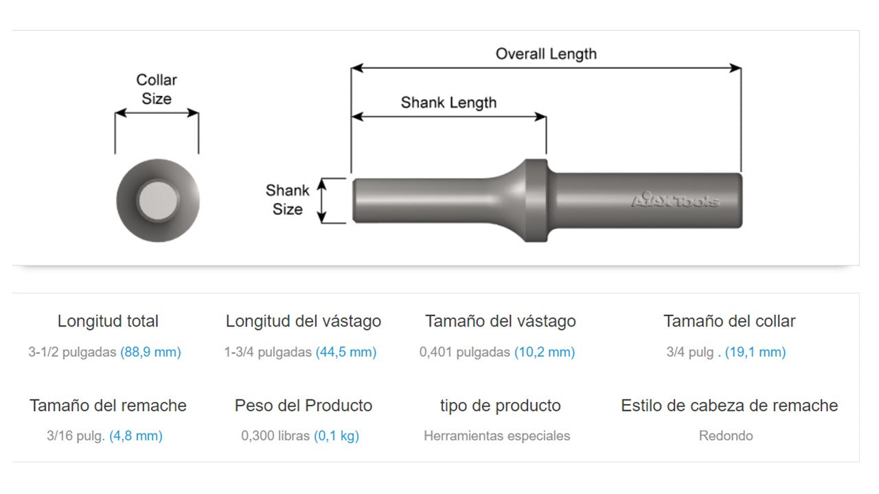 Suaje O Buterola 3/16 Para Remache Brazier Modificado, 0.401 PuLG 1604