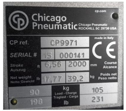 Balancer de 90 a 105 kg, 2.0 mts Chicago Pneumatic CP 9971