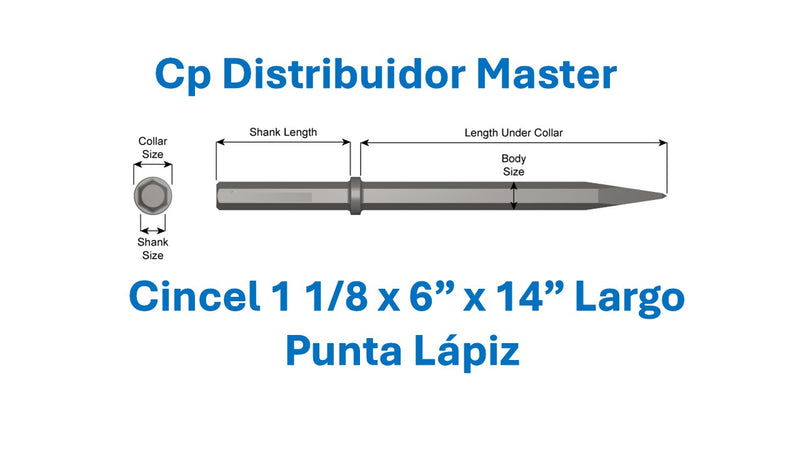 Cincel de Punta Fina Estándar 14" (355,6 mm) con Vástago de 1-1/8" x 6" (28,6 x 152,4 mm) 31200